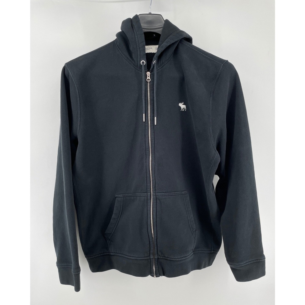 Abercrombie & Fitch Full Zip Hoodie Mens XXL Black Soft Fleece Moose Logo Jacket